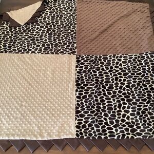 Minky Fleece Blanket Cute Cheetah Animal Print with Brown Trim Baby Toddler
